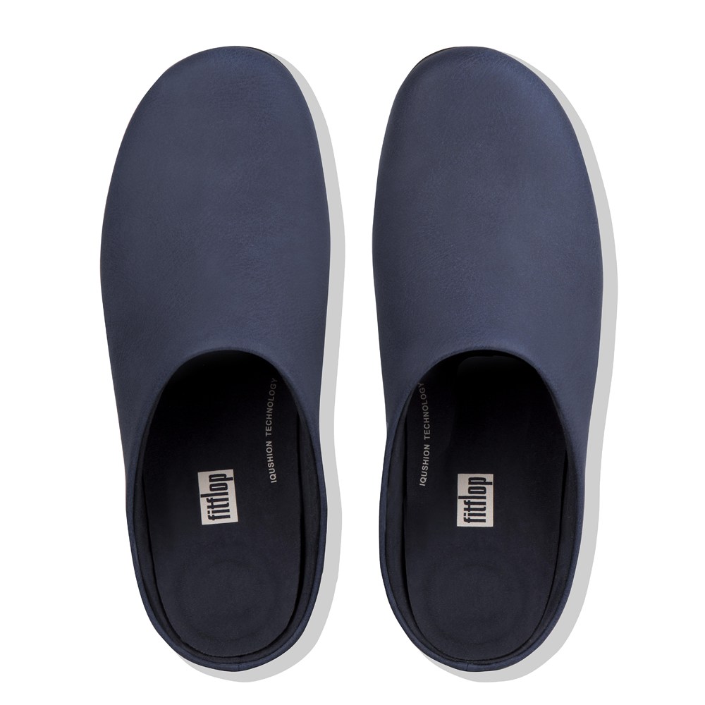 Fitflop Man Slippers Navy - Shove Leather Mule - KA3875416